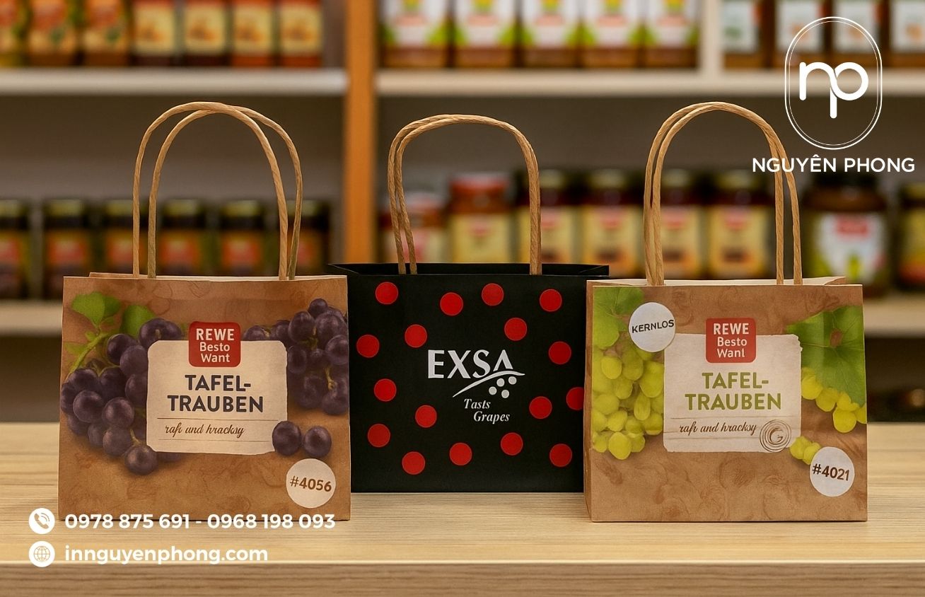 Mẫu túi giấy đựng nho khô in logo 